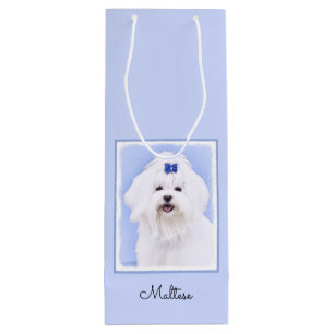 Bolsa Para Vino Pintura maltesa - Arte de perro original muy lindo
