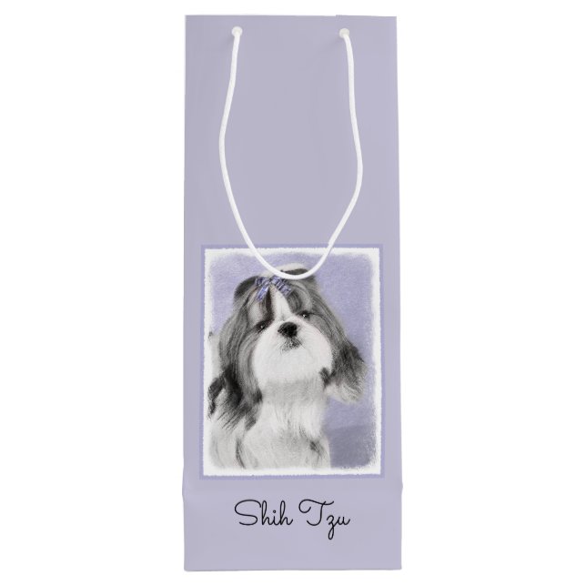 Bolsa Para Vino Pintura Shih Tzu - Arte Perro Original. (Reverso)
