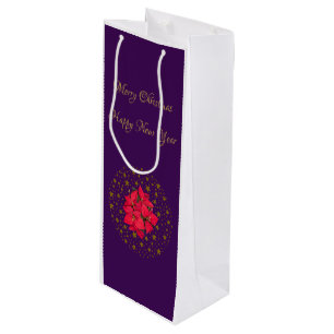 Bolsa Para Vino Planta de poinsettia roja sobre cielo púrpura estr