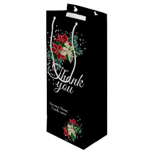 Bolsa Para Vino Poinsettia Floral Negra Agradecimiento Gracias