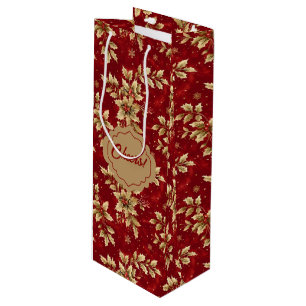 Bolsa Para Vino Poinsettias Metalizado de oro en rojo