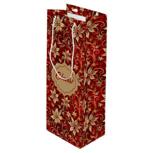 Bolsa Para Vino Poinsettias Metalizado de oro en rojo
