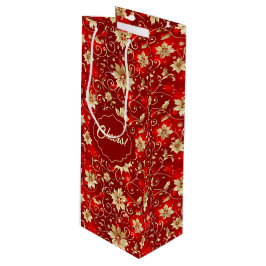 Bolsa Para Vino Poinsettias Metalizado de oro en rojo