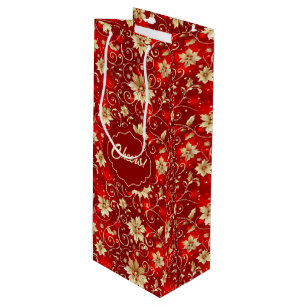 Bolsa Para Vino Poinsettias Metalizado de oro en rojo