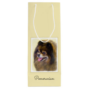 Bolsa Para Vino Pomerania Negra y Tan Pintura Original de Perro