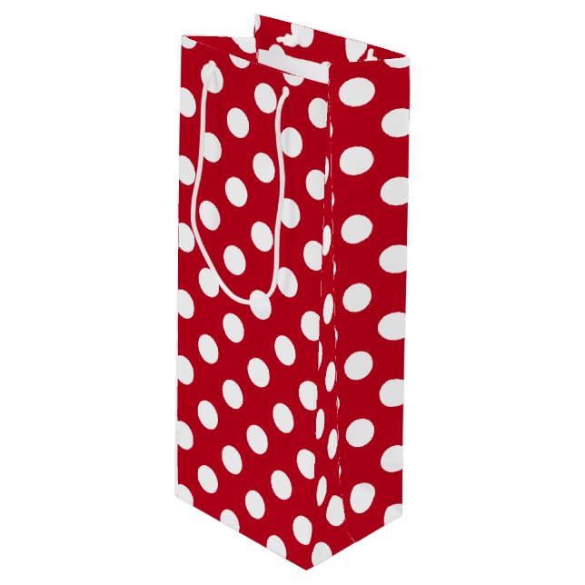 Bolsa Para Vino Pos de polka blanca sobre rojo (Angulo Anverso)