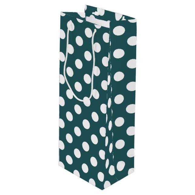 Bolsa Para Vino Pos de polka blanco en verde azulado (Angulo Anverso)