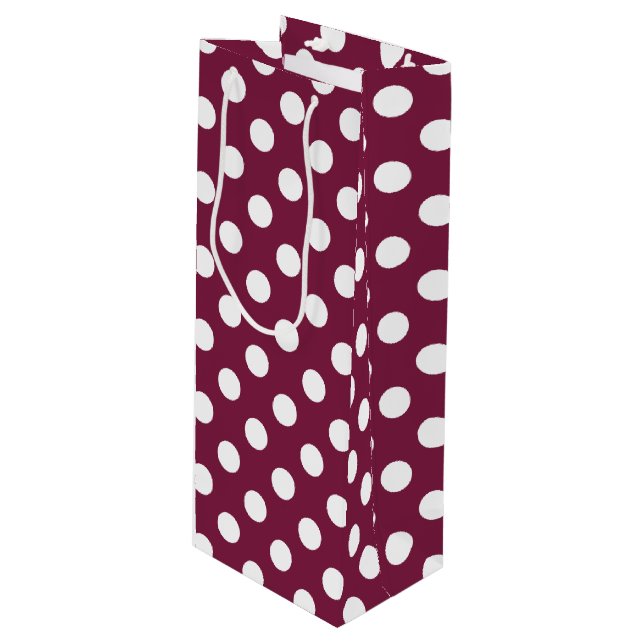 Bolsa Para Vino Pos de polka blanco sobre burdeos (Angulo Anverso)