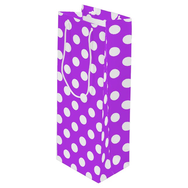 Bolsa Para Vino Pos de polka blanco sobre púrpura brillante (Angulo Anverso)