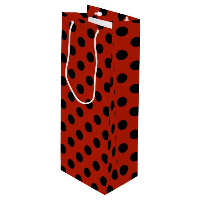 Bolsa Para Vino Pos de polka negra en rojo (Angulo Anverso)