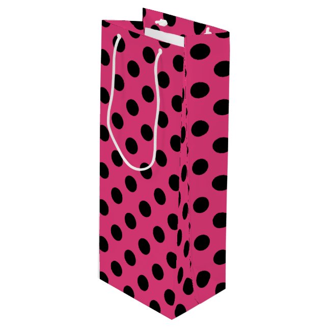 Bolsa Para Vino Pos de polka negro en fucsia (Angulo Anverso)