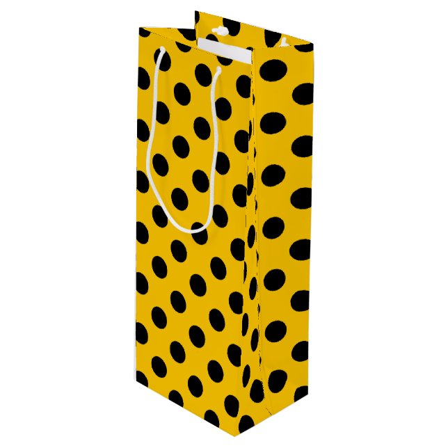Bolsa Para Vino Pos de polka negro sobre amarillo (Angulo Anverso)