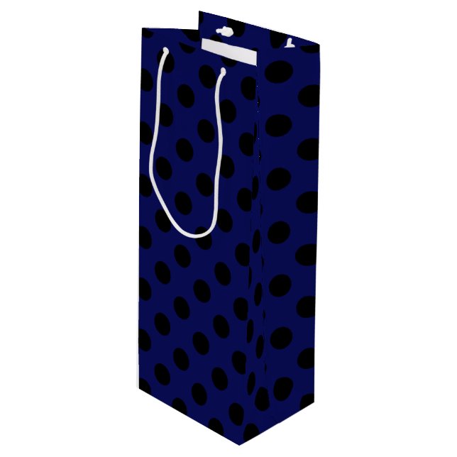 Bolsa Para Vino Pos de polka negro sobre azul marino (Angulo Anverso)