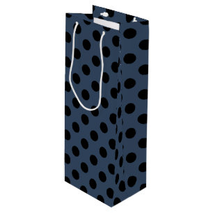 Bolsa Para Vino Pos de polka negro sobre gris-azul