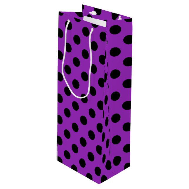 Bolsa Para Vino Pos de polka negro sobre morado (Angulo Anverso)