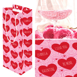 Bolsa Para Vino Pretty Love Heart Custom Text Modern Valentines