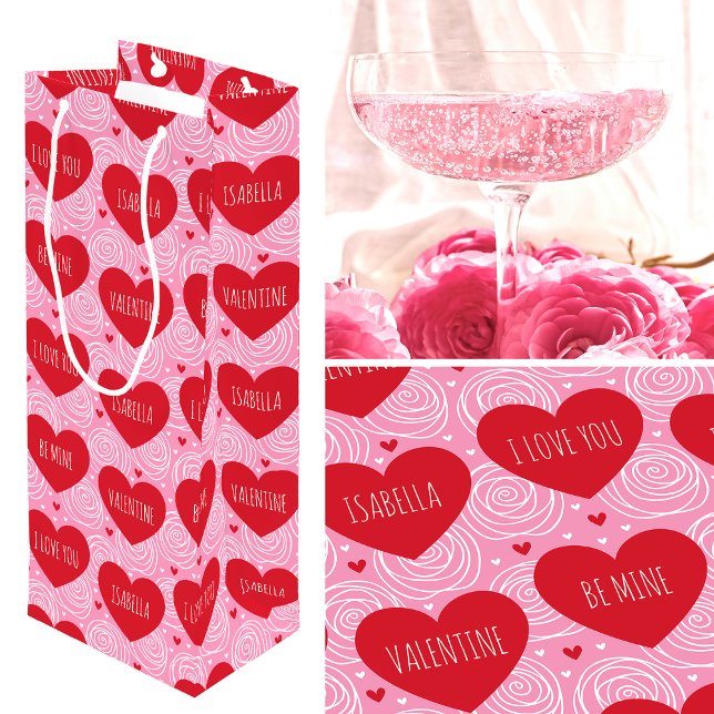 Bolsa Para Vino Pretty Love Heart Custom Text Modern Valentines (Subido por el creador)