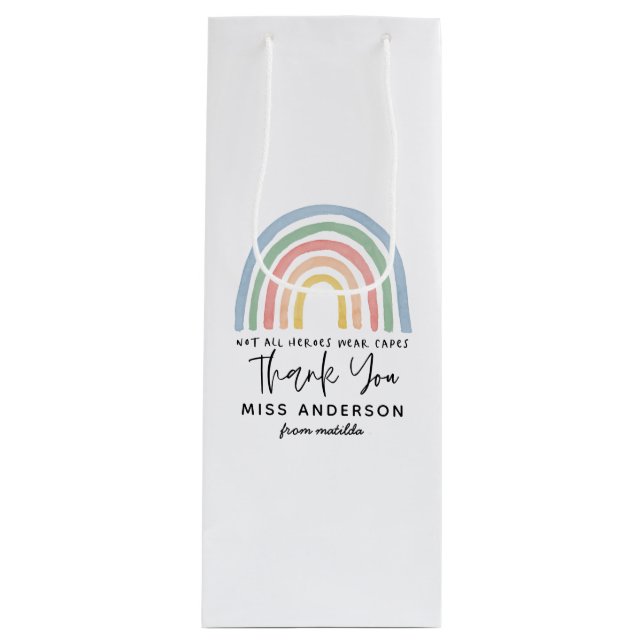 Bolsa Para Vino Profesora moderna de acuarela arcoíris gracias reg (Anverso)