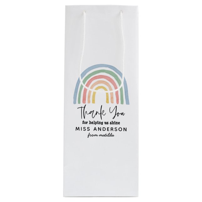 Bolsa Para Vino Profesora moderna de acuarela arcoíris gracias reg (Anverso)