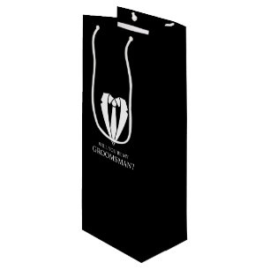 Bolsa Para Vino Propuesta de Demanda de Boda negro y tie Groomsman