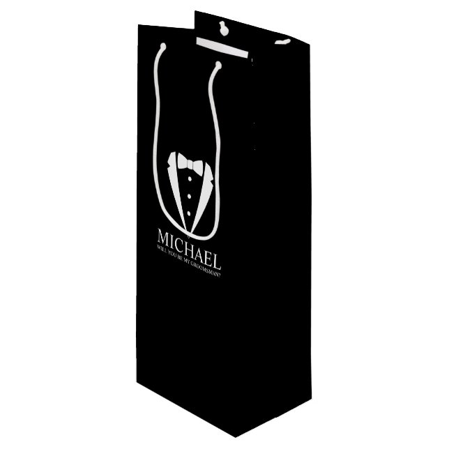 Bolsa Para Vino Propuesta de Groomsman personalizada de Black Tuxe (Angulo Anverso)
