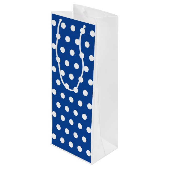 Bolsa Para Vino Punto de Polka Blanco sobre fondo azul (Angulo reverso)