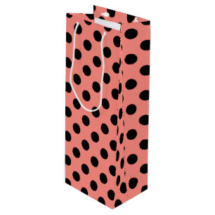 Bolsa Para Vino Punto de polka negro sobre melocotón