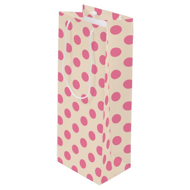 Bolsa Para Vino Punto de polka rosa sobre crema (Angulo Anverso)