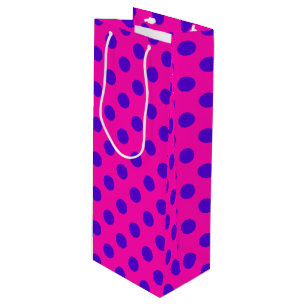 Bolsa Para Vino Puntos de polka azul en fuchsia