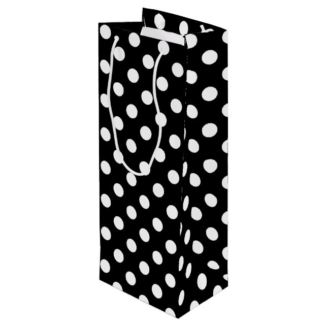 Bolsa Para Vino Puntos de Polka Blanco sobre fondo negro (Angulo reverso)
