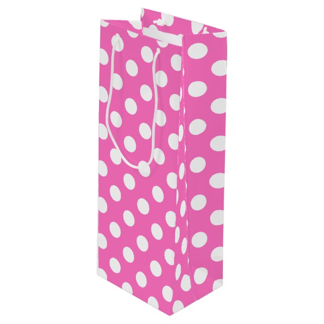 Bolsa Para Vino Puntos de polka blanco sobre rosa (Angulo Anverso)