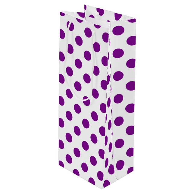 Bolsa Para Vino Puntos de polka morado y blanco (Angulo Anverso)