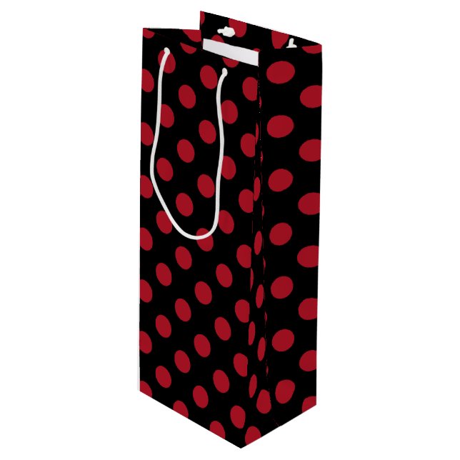 Bolsa Para Vino Puntos de polka rojos y negros (Angulo Anverso)