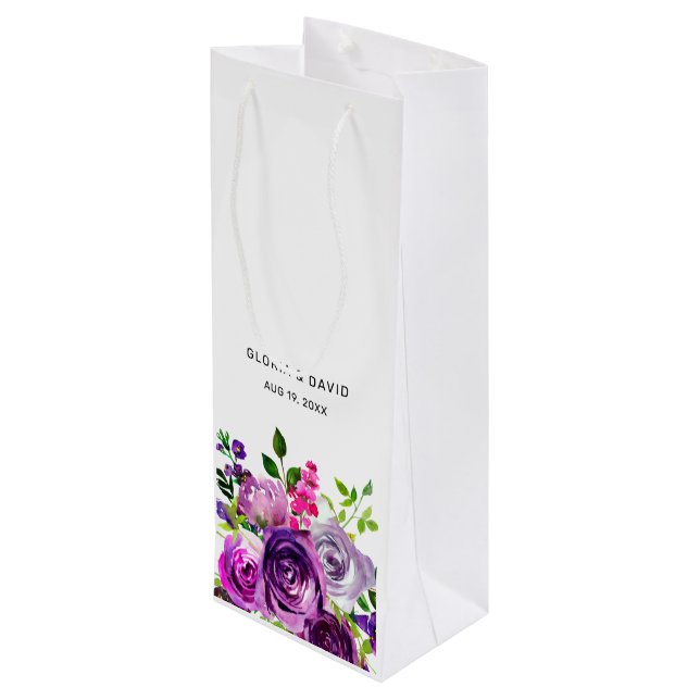 Bolsa Para Vino Purple Floral Elegant  Wedding  (Angulo reverso)