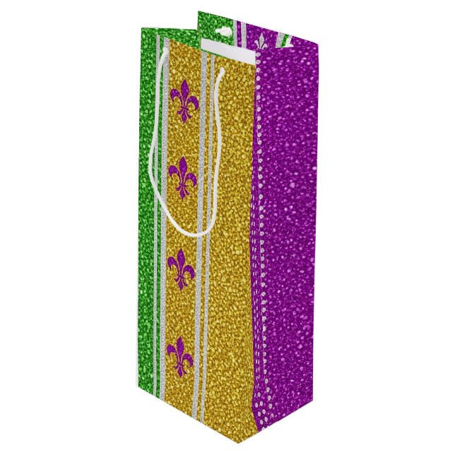 BOLSA PARA VINO PURPLE GREEN GOLD GLITTER LOOK MARDI GRAS (Angulo Anverso)
