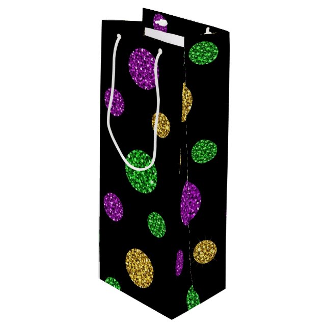 BOLSA PARA VINO PURPLE GREEN GOLD GLITTER LOOK MARDI GRAS (Angulo Anverso)