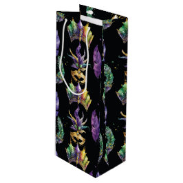 BOLSA PARA VINO PURPLE GREEN GOLD MARDI GRAS MASKS FEATHERS