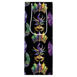 BOLSA PARA VINO PURPLE GREEN GOLD MARDI GRAS MASKS FEATHERS
