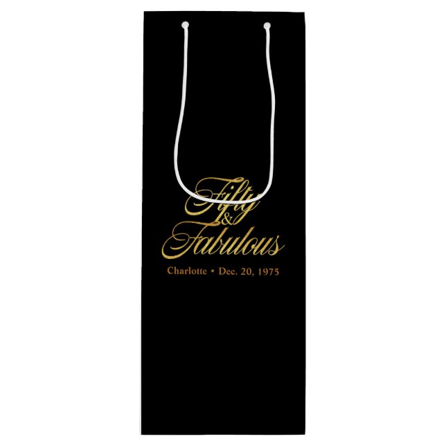 Bolsa Para Vino Purpurina de oro 50 y fabuloso cumpleaños 50 (Anverso)