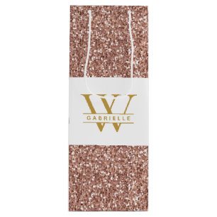 Bolsa Para Vino Purpurina de oro rosa rosa inicial y favorito de n