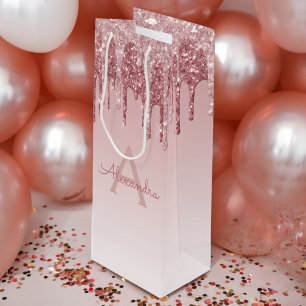Bolsa Para Vino Purpurina de oro rosa y monograma de espuma