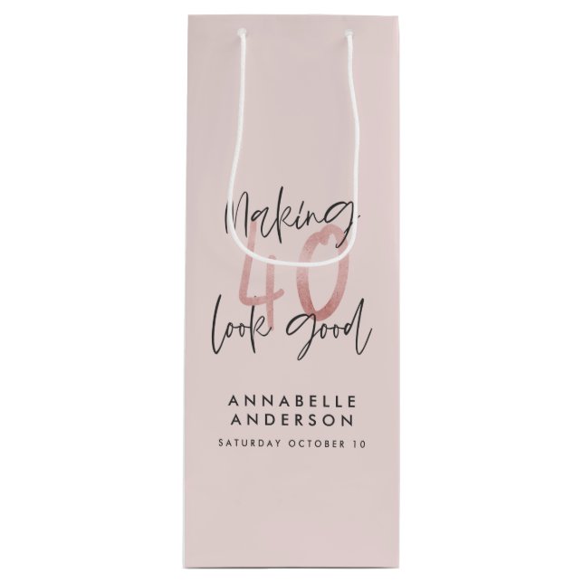 Bolsa Para Vino Purpurina rosa Girly moderno elegante 40 cumpleaño (Anverso)