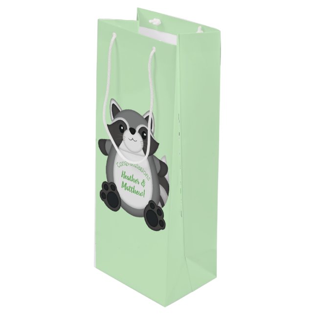 Bolsa Para Vino Raccoon Baby Shower Green (Angulo Anverso)