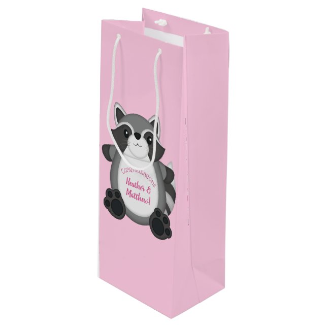 Bolsa Para Vino Raccoon Baby Shower Pink (Angulo Anverso)
