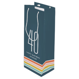 Bolsa Para Vino Rayas de arcoiris modernas retro Cumpleaños 40