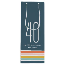 Bolsa Para Vino Rayas de arcoiris modernas retro Cumpleaños 40