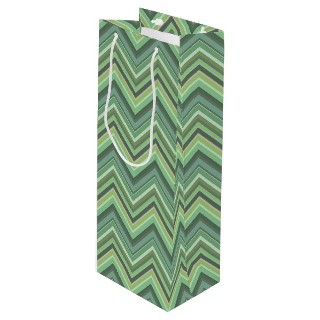 Bolsa Para Vino Rayas de zigzag verde oliva (Angulo Anverso)