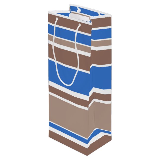 Bolsa Para Vino Rayas marrones y azules (Angulo reverso)