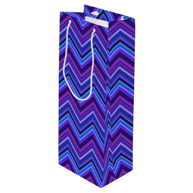 Bolsa Para Vino Rayas zigzag azules y violetas (Angulo Anverso)