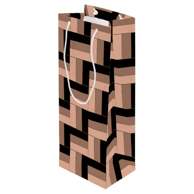 Bolsa Para Vino Rectángulos geométricos de Mocha negra marrón (Angulo reverso)